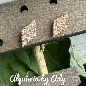 Dainty diamond style zirconia gold stud earrings